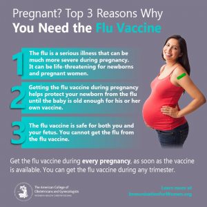 Top 3 reasons pregnant women should get the flu vaccine with image of pregnant woman.
