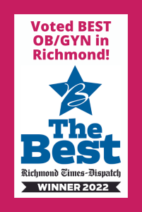 The Best star logo Richmond Times-Dispatch Winner 2022 badge with pink border that says VPFW VOTED BEST OB/GYN in Richmond!