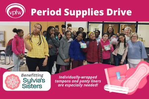 VPFW Period Supplies Drive for Sylvia's Sisters: Teen Students Holding Tampons and Panty Liners